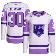 Denis Dejordy Los Angeles Kings Adidas Men's Authentic Hockey Fights Cancer Primegreen Jersey - White/Purple