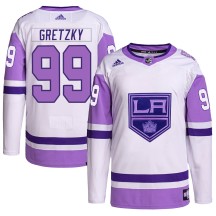 Wayne Gretzky Los Angeles Kings Adidas Men's Authentic Hockey Fights Cancer Primegreen Jersey - White/Purple