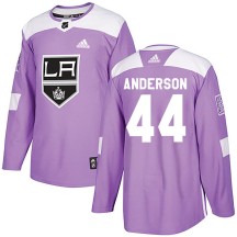Mikey Anderson Los Angeles Kings Adidas Men's Authentic ized Fights Cancer Practice Jersey - Purple