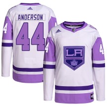 Mikey Anderson Los Angeles Kings Adidas Youth Authentic Hockey Fights Cancer Primegreen Jersey - White/Purple