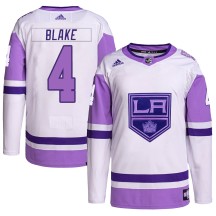 Rob Blake Los Angeles Kings Adidas Youth Authentic Hockey Fights Cancer Primegreen Jersey - White/Purple