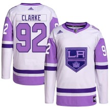 Brandt Clarke Los Angeles Kings Adidas Youth Authentic Hockey Fights Cancer Primegreen Jersey - White/Purple