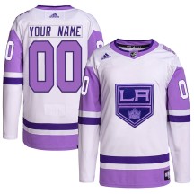 Custom Los Angeles Kings Adidas Youth Authentic Custom Hockey Fights Cancer Primegreen Jersey - White/Purple