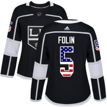 Christian Folin Los Angeles Kings Adidas Women's Authentic USA Flag Fashion Jersey - Black