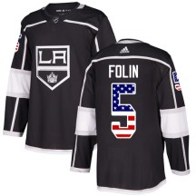 Christian Folin Los Angeles Kings Adidas Youth Authentic USA Flag Fashion Jersey - Black