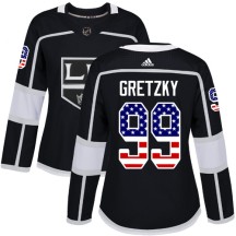 Wayne Gretzky Los Angeles Kings Adidas Women's Authentic USA Flag Fashion Jersey - Black